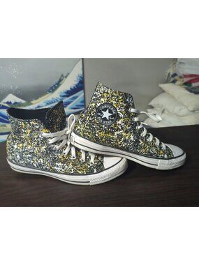CONVERSE Chuck Taylor ALL-STAR HI Paint Splatter Black/Yellow/White Mens 9 EU 43
